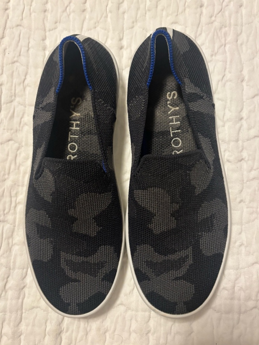 Rothy’s The Original Slip On Sneaker Black Gray Camo Size 6